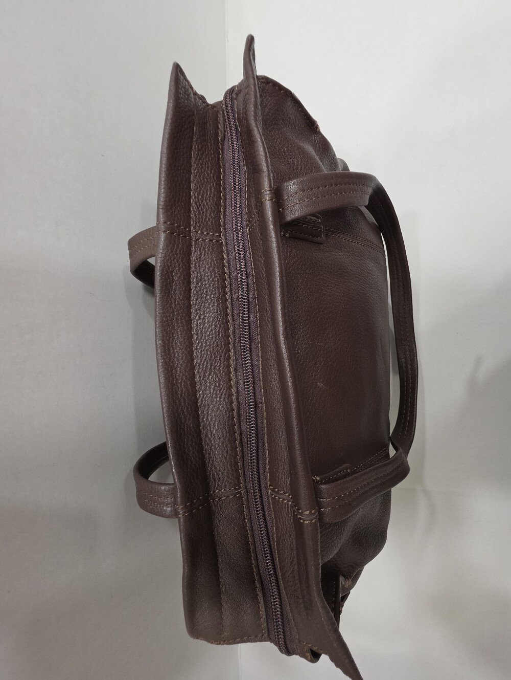 NWT J. Jill Dark Brown Pebble Leather Tote Shoulder Bag Satchel Top Zip - Picture 7 of 16